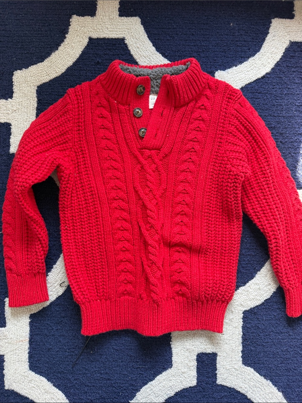 GAP kids Red Cable-Knit Sweater with Button Placket